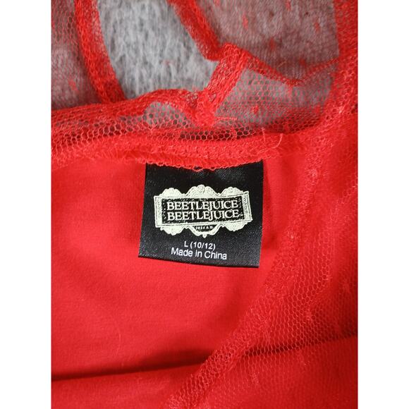 Beetlejuice Costume Girls Large Red Kids Lydia Deetz Dress Long Sleeve Tier NWT - Picture 2 of 8